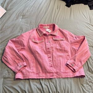 Pink Denim Jacket with Pearl Details